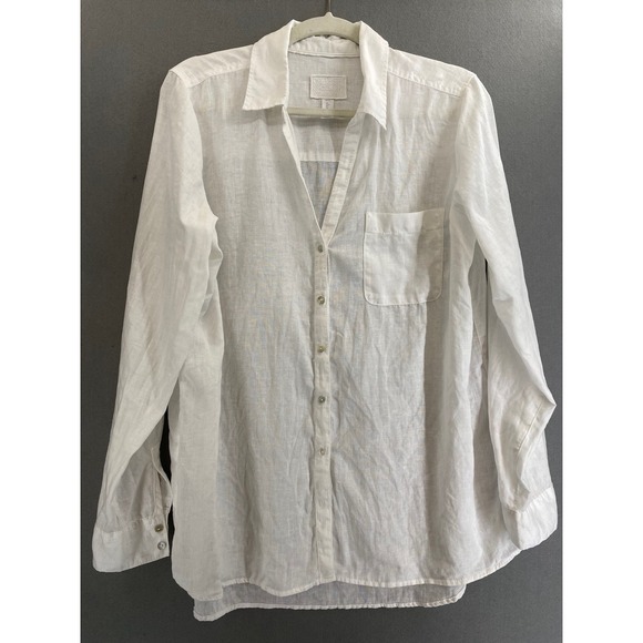 Sigrid Olsen Tops - Sigrid Olsen Womens White 100% Linen Roll Tab Button Down Shirt Large Classic